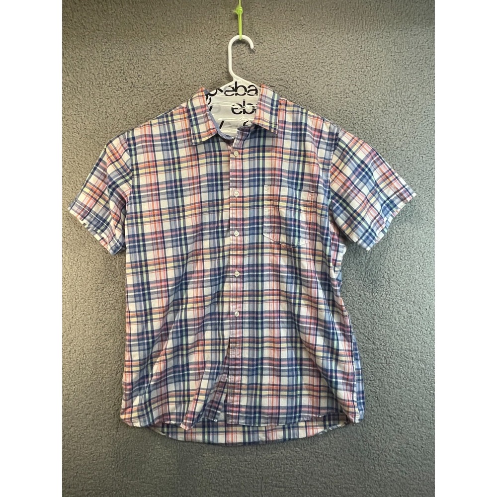 Arrow‎ USA 1581 Large Short Sleeve Button Down Orange Blue Plaid